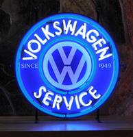 Fiftiesstore VW Volkswagen Service Neon Met Achterplaat 65 x 65 cm