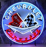 Fiftiesstore Chevrolet Corvette Flags Neon Met Achterplaat 65 x 65 cm