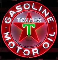 Fiftiesstore Texaco Motor Oils Logo Neon Verlichting Met Achterplaat XL 100 x 100 cm