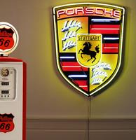 Fiftiesstore Porsche Logo Neon Verlichting Met Achterplaat XL 80 x 100 cm