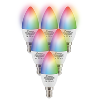 Homeylux Set van 6 E14 SMART LED Lamp RGBWW Wifi & Bluetooth 5.5 Watt 470lm C37 Dimbaar via App