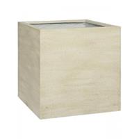 Pottery Pots Cement Cube L Vertical Beige Washed 50x50x50 cm Ficonstone vierkante plantenbak