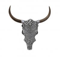Decoratie Schedel Exotic Bull 57cm Zilver Massief Mango Hout - 39091