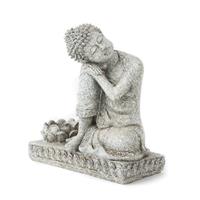 Spiru Boeddha met Kaarshouder Steengrijs (17,5 cm)