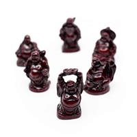 Spiru Happy Boeddha Beeld Polyresin Rood - set van 6 - ca. 5 cm