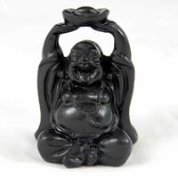 Spiru Happy Boeddha Beeld met Parel Polyresin Zwart - 7 x 4 x 3 cm