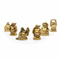 Spiru Happy Boeddha Beeld Polyresin Goudkleurig - set van 6 - ca. 5 cm