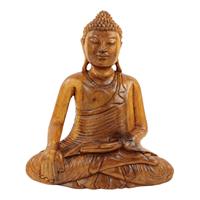 Spiru Houten Beeld Mediterende Boeddha (41 x 34 x 7 cm)