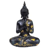 Spiru Thaise Boeddha Beeld Mediterend Polyresin Zwart - 17 x 10 x 23 cm