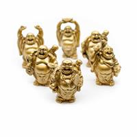 Spiru Happy Boeddha Beeld Staand Polyresin Goudkleurig - set van 6 - ca. 7.5 cm