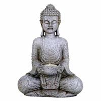 Spiru Meditatie Boeddha met Kaarshouder Steengrijs (27 cm)