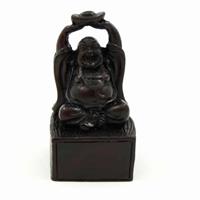 Spiru Happy Boeddha Beeld met Parel Polyresin Zwart - 10 x 6 x 4 cm
