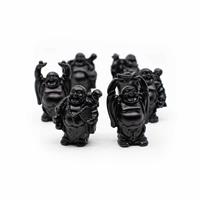 Spiru Happy Boeddha Beeld Staand Polyresin Zwart - set van 6 - ca. 7 cm
