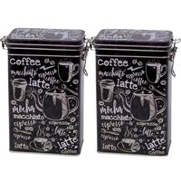 2x Zwart Rechthoekige Koffieblikken/bewaarblikken 19 Cm - Koffie Voorraadblikken - Koffiepads/koffiecups Voorraadbussen