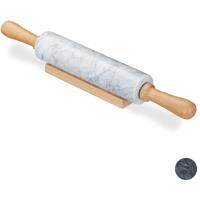 RELAXDAYS Nudelholz Marmor, Griffe aus Holz, Teigroller zum Kochen & Backen, mit Ablage, 48 cm, schwere Backrolle, weiß