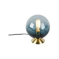 QAZQA Art Deco Tischlampe Messing mit blauem Glas - Pallon