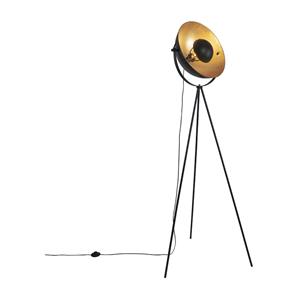 QAZQA Stehlampe schwarz mit goldenem 42 cm verstellbarem Stativ - Magnax