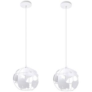 AXHUP 2er Kreative Hängeleuchte, Pendelleuchte im Globus Design, höhenverstellbare Deckenlampe aus Metall, Ø 20 cm, Weiß - Weiß