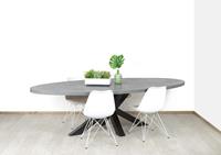 Steigerhouttrend Industriële ovale betonlook tafel Swink