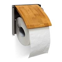RELAXDAYS Toilettenpapierhalter H x B x T: 13,5 x 14,5 x 13,5 cm WC-Rollenhalter für 1 Klopapierrolle zur Wandmontage aus Bambus und rostfreiem