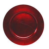 Bellatio 1x Ronde kaarsenborden/onderborden rood glimmend 33 cm -