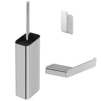 Geesa Shift Toiletaccessoireset - Toiletborstel met houder - Toiletrolhouder zonder klep - Handdoekhaak - Chroom 919900-02-115
