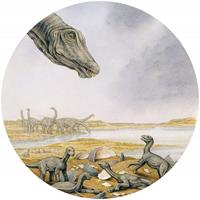 Komar Young Titanosaurs Zelfklevend Fotobehang 125x125cm rond