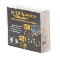 Draadverlichting Zilver Met Gekleurde Led Lampjes 2 Meter Op Batterijen Met Timer - Kerstverlichting Lichtsnoeren