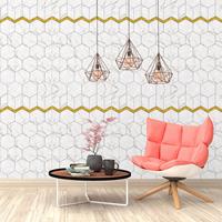 Walplus Hexagon Met Marmer Effect uur Decoratie Sticker et Gouden Randje - 4 Bladen Van 60x90 Cm