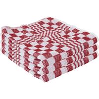 3x Handdoek Rood Met Blokmotief 50 X 50 Cm - Huishoudtextiel - Keukendoek / Handdoekjes