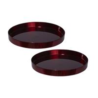 Bellatio 2x stuks ronde kunststof dienbladen/kaarsenplateaus rood D27 cm -