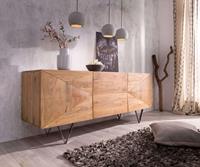 DELIFE Design-Sideboard Wyatt 175 cm 3D Optik mittig Akazie Natur Edelstahl