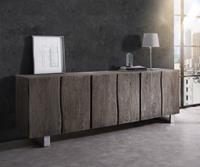 DELIFE Sideboard Live-Edge 220 cm Akazie Platin massiv 6 Türen