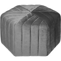 Atmosphera Poef om te zitten Diamond - hout/stof - soft fluweel grijs - D52 x H30 cm - bijzet stoeltjes -