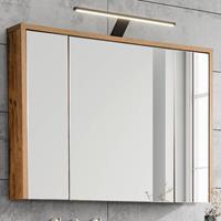 Badezimmer-Spiegelschrank mit Beleuchtung 100 cm breit HARLOW-56 Eiche Dekor, B/H/T ca. 100/75-80/16