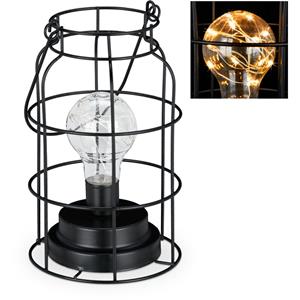 RELAXDAYS Tischlampe Vintage, Gitterlampe mit LED Glühbirne, warmweiß, Batterie, Drahtlampe Industrie Design, schwarz