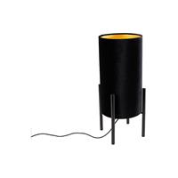 Qazqa Design tafellamp zwart velours kap zwart met Goud