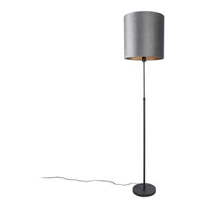 qazqa Stehlampe schwarz Schirm grau 40 cm verstellbar - Parte - Grau