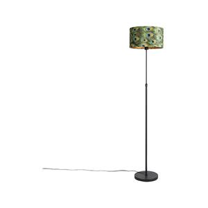 QAZQA Schwarze Stehlampe mit Veloursschirm Pfau mit Gold 35 cm - Parte