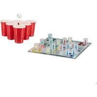 RELAXDAYS 2 teiliges Trinkspiel Set für Erwachsene, Drinking Ludo, Beer Pong Becher rot, Partyspiel, Saufspiel, ab 18