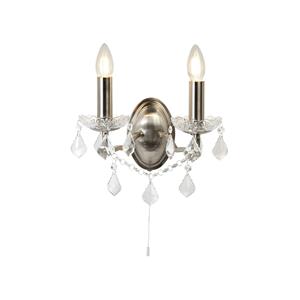 Paris - 2 Light Indoor Candle Wandleuchte Satin Silber, klar mit Kristallglas, E14 - Searchlight