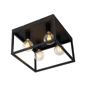 QAZQA Industrielle Deckenlampe schwarz 40 cm 4-flammig - Cage