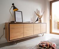 DELIFE Sideboard Stonegrace 200 cm Akazie Natur 4 Türen Steinfurnier V-Fuß