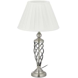 RELAXDAYS Tischlampe Antik, Stoffschirm, dekorativer Metallfuß, E 27, Nachttischlampe, H x D: 58 x 32 cm, silber/weiß