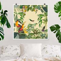 Klebefieber Poster Vintage Collage - Vögel im Dschungel