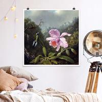 Klebefieber Poster Martin Johnson Heade - Stillleben mit Orchidee und zwei Kolibris