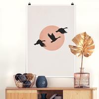 Klebefieber Poster Vögel vor rosa Sonne III