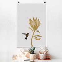 Klebefieber Poster Kolibri und tropische goldene Blüte