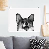 Klebefieber Poster Illustration Hund Corgi Weiß Schwarz Malerei