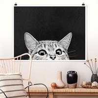 Klebefieber Poster Illustration Katze Schwarz Weiß Zeichnung